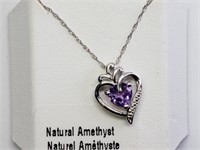Sterling Silver Amethyst Heart Shaped Necklace.