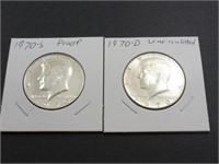 (2) 1970 Kennedy Half Dollars - 1 Proof, 1
