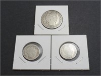 3 Early Barber Coins - 1892 & 1893 Barber