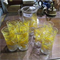 Glass pitcher & 9 glasses