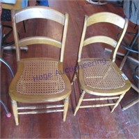 2 wood wicker bottom chairs