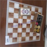 Marble checker game board & deck cards