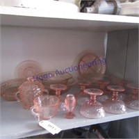 16 pieces of pink glassware