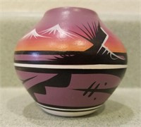 Miniature Terra Cotta Bowl, Signed 3" High