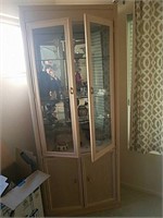 Curio Cabinet, Glass Doors, Beige Wood