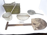 WWII Pack Shovel, US ASCO Cookware including Pot,