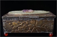 Fine Chinese bronze, amethyst & Jade jewelry box