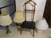 (3) misc lamps & Gentlemans Chair