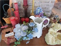 Misc vases, baskets,candles, statues