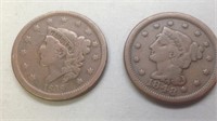 2 large U.S. Pennies, 1838&1848....nice
