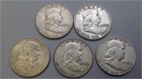 5-Franklin silver half dollars