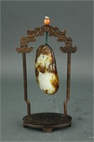 Chinese White Jade Russet Skin Lotus with Stand