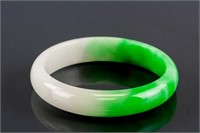 Burma Mixed White and Green Jadeite Carved Bangle