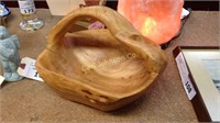 CARVED WOODEN BOWL W/ HANDLES