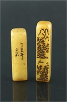 Pair of Tianhuang Stone Seals Carved Landscape