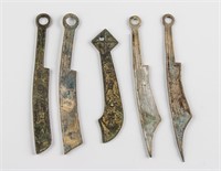 5 Assorted Chinese Han Dynasty Knife Coins