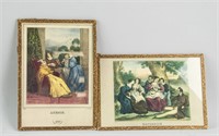 Two Prints of French Noble Ladies' Life Scene