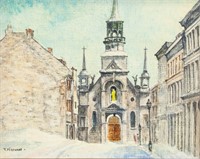 Thomas Keenan Oil on Board Old Montreal Cathedral
