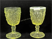 Lot of Two Vaseline Daisy and Button Goblets