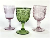 Lot of Three Pink and Green 6 Inch Goblets
