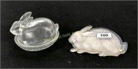 Lot of 2 Bunnies: Opalescent Tray & Bunny on Nest