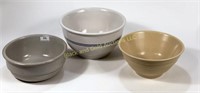 Lot of Three Large Pottery Mixing Bowls