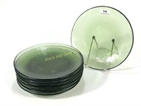 Seven Green Glass Plates, 9 Inches, Very Heavy