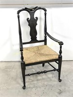 Wooden Armchair with Woven Rush Seat