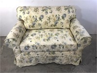 Pottery Barn White Loveseat with Floral Cover