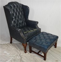 Faux Leather Tufted Wing Back Chair & Ottoman