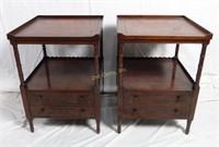 2 Baker Furniture Leather Top 2 Tier End Tables
