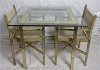 Vintage 80's Brass Bistro Table W 2 Side Chairs