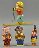FOUR CHEIN WIND UP TIN TOYS GROUPING