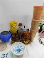 Assorted pottery - bank - plastic cups