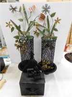 2 screw figures - metal box - 2 vases