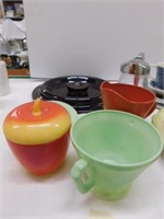 Syrup pitcher -Jadite lid- cup &sugar bowl-