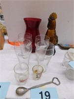 4 Coke glasses - Hamms beer glass - shot glass