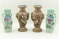 2 Pairs Of Vases. Dragons. Shells