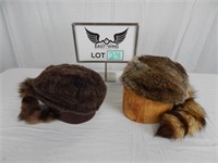 2 Raccoon Skin Hats (One Real Fur, One Fake)