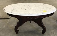 OVAL MARBLE TOP ROSE CARVED COFFEE TABLE