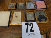 6 tin type pictures in frames, 1 very early