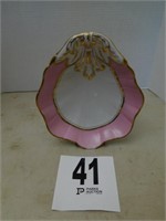 Pink bowl w/ stand, 8" diameter, marked G601