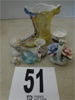 Boot vase, small birds, small flower baskets, egg