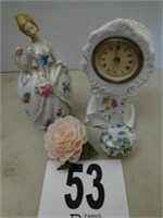 7" tall porcelain clock w/ key, 7" tall porcelain