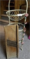 3 Basket Metal Stand w/Flowery Vine & Antique Mand