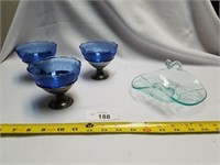 4 Blue Glass Pieces