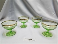 4 Green Glass Champagne Glasses