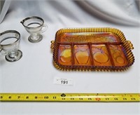 1960's Amber Carnival Glass Fruit Dish & Clear Gla