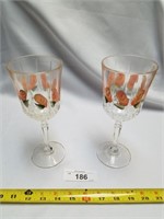 Pair of Long Stem Crystal Hand Painted Wine Glasse