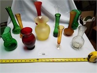 Lot of 12 Various Glass Vases-Vaseline Glass, Ruby